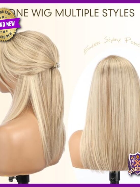 16 Inch Real Human Hair Lace Front Wig with Side Swept Bangs